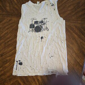 Custom Highly Distressed DIY/BOHO Drumset Punk Rock Cutoff Shirt Size M Cotton